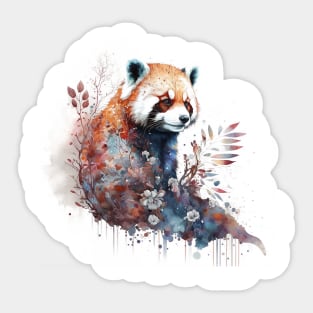 Watercolor Red Panda in Nature, Floral Design Sticker